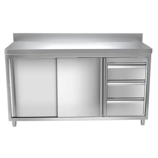 Edelstahl Arbeitsschrank PREMIUM - 1600x700mm - Mit 3 Schubladen Rechts & Aufkantung 4 Edelstahl Arbeitsschrank PREMIUM - 1600x700mm - Mit 3 Schubladen Rechts & Aufkantung – Bild 2