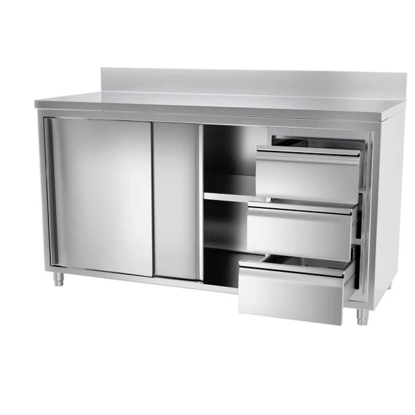 Edelstahl Arbeitsschrank PREMIUM - 1600x700mm - Mit 3 Schubladen Rechts & Aufkantung 6 Edelstahl Arbeitsschrank PREMIUM - 1600x700mm - Mit 3 Schubladen Rechts & Aufkantung – Bild 4