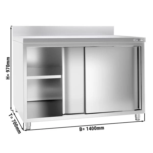 Edelstahl Arbeitsschrank PREMIUM - 1400x700mm - Mit Schiebetür & Aufkantung 3 Edelstahl Arbeitsschrank PREMIUM - 1400x700mm - Mit Schiebetür & Aufkantung