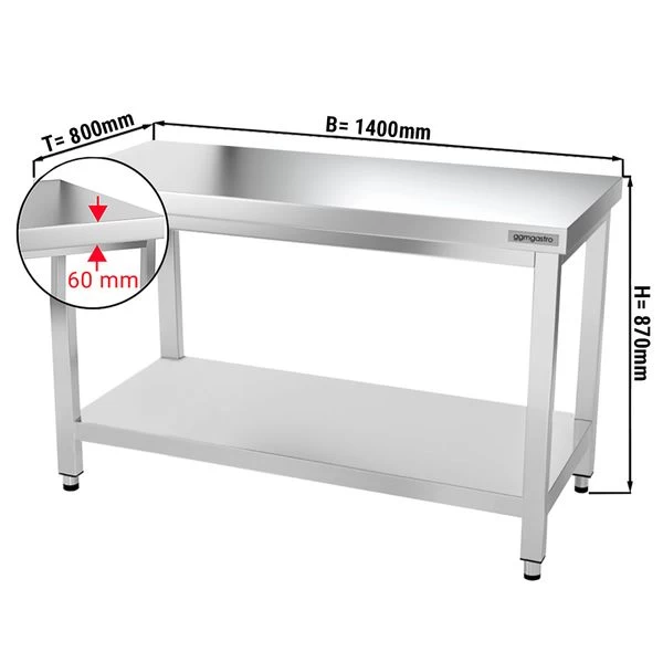 Edelstahl Arbeitstisch PREMIUM - 1400x800mm - Mit Grundboden Ohne Aufkantung 3 Edelstahl Arbeitstisch PREMIUM - 1400x800mm - Mit Grundboden Ohne Aufkantung