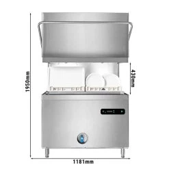 Doppelwandige Doppelkorb-Durchschubspülmaschine - 22,2 KW - Inkl. Entkalker - Mit Reiniger-, Klarspüler- & Laugenpumpe