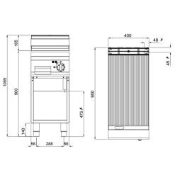 Elektro Bratplatte - 5,7 KW - Gerillt -Küche Zu Hause EGB499MG drawing 3a18