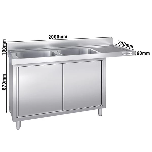 Spülmaschinen Spülschrank - 2000x700mm - Mit 2 Becken Links 3 Spülmaschinen Spülschrank - 2000x700mm - Mit 2 Becken Links