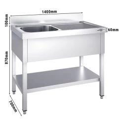 Spültisch PREMIUM - 1400x700mm - Mit Grundboden & 1 Becken Links