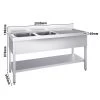 Spültisch PREMIUM - 2000x600mm - Mit Grundboden & 2 Becken Links -Küche Zu Hause STK206BL2 0 9d39