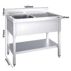 Spültisch PREMIUM - 1600x600mm - Mit Grundboden & 1 Becken Links