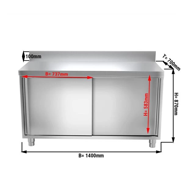 Edelstahl Arbeitsschrank PREMIUM - 1400x700mm - Mit Schiebetür & Aufkantung 5 Edelstahl Arbeitsschrank PREMIUM - 1400x700mm - Mit Schiebetür & Aufkantung – Bild 3