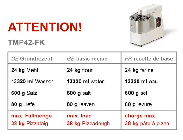 Teigknetmaschine - 42 Liter / 38 Kg - 2 Geschwindigkeiten - Mit Festem Kessel 7 Teigknetmaschine - 42 Liter / 38 Kg - 2 Geschwindigkeiten - Mit Festem Kessel – Bild 5