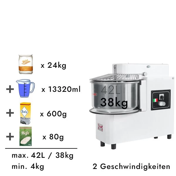 Teigknetmaschine - 42 Liter / 38 Kg - 2 Geschwindigkeiten - Kessel Abnehmbar Und Rührwerk Aufklappbar 3 Teigknetmaschine - 42 Liter / 38 Kg - 2 Geschwindigkeiten - Kessel Abnehmbar Und Rührwerk Aufklappbar